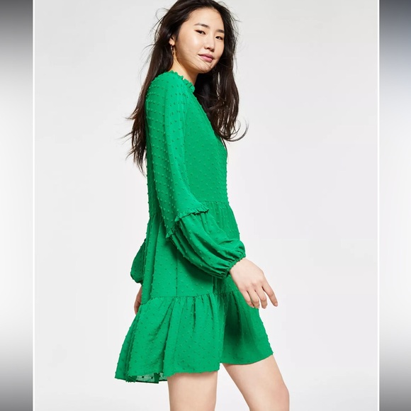 Cece Long Sleeve V-Neck Ruffled Clip-Dot Dress - Picture 2 of 4